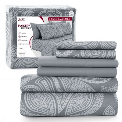 6 Piece Sheet Sets Paisley Printed Sheets Set Ultra Soft Deep Pocket Microfiber Bed Sheets - Lux Decor Collection