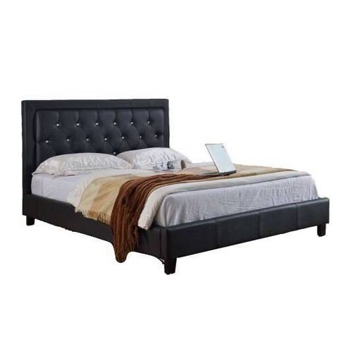 Queen Platform Bed With Diamond Tufted, Black Queen Platform Bed Frame With Headboard