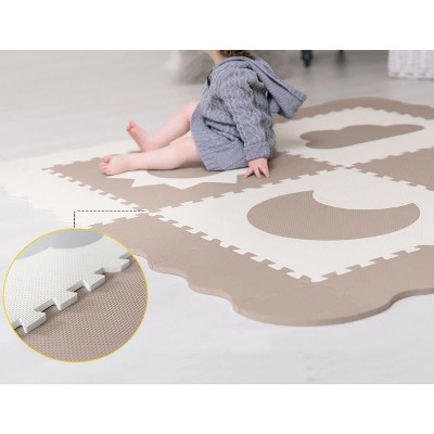 Beige and White Extra Large Non-Toxic Foam Baby Play Mat