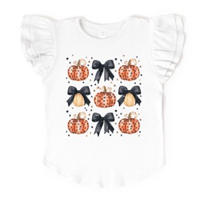 Coquette Black Bow Pumpkin Chart - Flutter Sleeve Graphic T-Shirt - 1 of 4