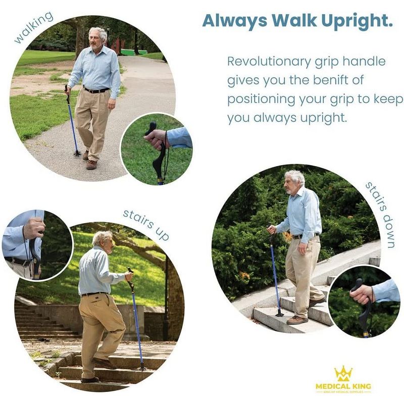 Walking Cane Collapsible Special Balancing with 10 Adjustable Heights - Self-Standing Folding Cane, Comfortable and Lightweight - MedicalKingUsa, 3 of 10