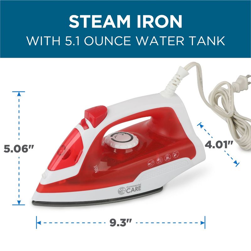 COMMERCIAL CARE Steam Iron, Portable Iron, Self-Cleaning Steamer for Clothes with Nonstick Soleplate, 3 of 8