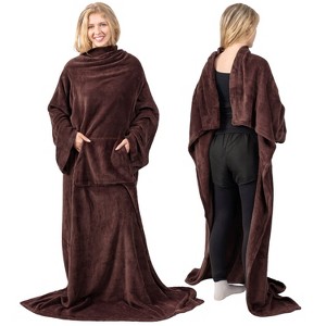 PAVILIA Fleece Wearable Blanket with Sleeves, Warm Cozy Soft Functional Lightweight Sleeved Throw Adults Men Women - 1 of 4