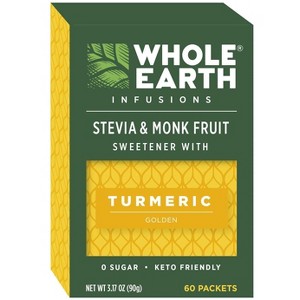 Whole Earth Infusions, Stevia & Monk Fruit Sweetner with Turmeric 60 Packets - 1 of 4