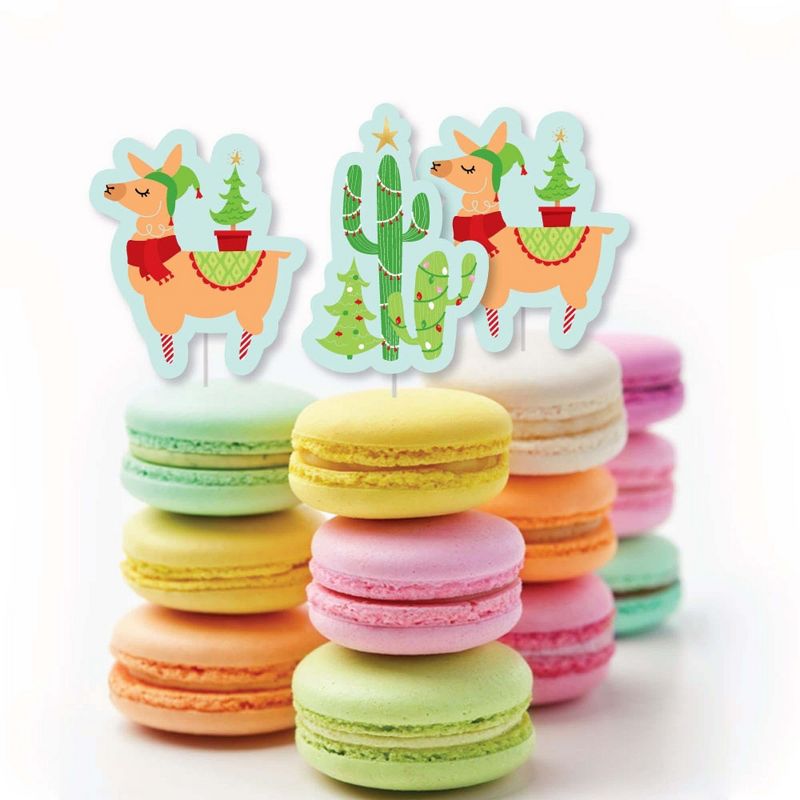 Big Dot of Happiness Fa La Llama - Dessert Cupcake Toppers - Christmas and Holiday Party Clear Treat Picks - Set of 24, 4 of 7
