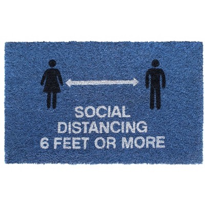 RugSmith White Machine Tufted Social Distancing 6 Feet or more Doormat, 18" x 30"