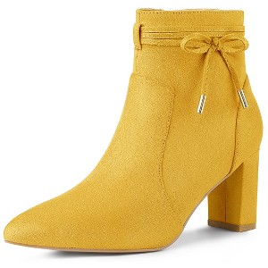 Allegra K Women's Pointed Toe Block Heel Zipper Ankle Boots - 1 of 4