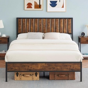 Garvee Bed Frame with Wood Headboard,Metal Platform Bed Frame with 14 Heavy Duty Steel Slats, Under Bed Storage, No Box Spring Needed, Brown - 1 of 4