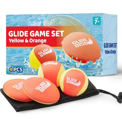 Joyfy 4 Pcs Skip Water Balls Set, Splash Water Bouncing Balls with Mesh Bag, Beach Toys, Pool Toys, Beach Games for Kids and Family Summer Fun