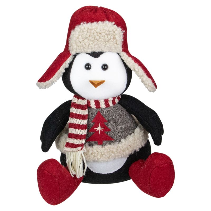 Northlight 12" Red, White, and Gray Sitting Winter Penguin Christmas Tabletop Decoration, 1 of 6