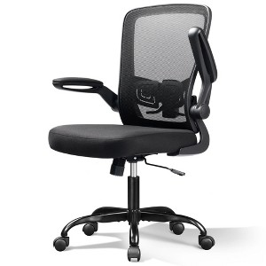 Mesh Office Chair for Home & Gaming with Flip-Up Arms, Adjustable Lumbar Support and Tall Back - Height-Adjustable, Black - 1 of 4