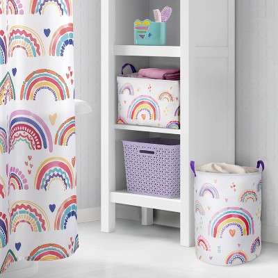 Allure Home Rainbow Hearts Kids' Storage Bin with Purple Handles