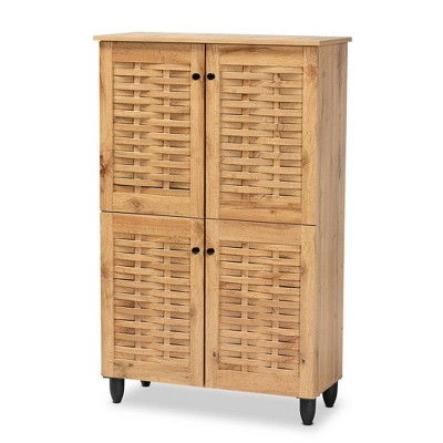 Winda Wood 4 Door Shoe Storage Cabinet Oak Brown black Baxton