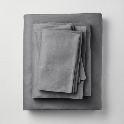 King 100% Washed Linen Solid Sheet Set Dark Gray - Casaluna™