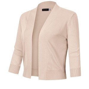 Women’s 3/4 Sleeve Cropped Cardigan Sweaters Open Front Knit Short Bolero Shrugs - 1 of 4