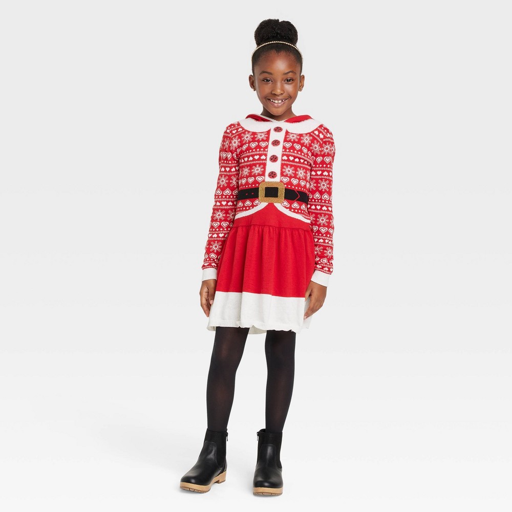 Girls' Mrs. Clause Sweater Dress - Red L