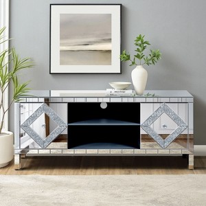 NicBex Mirrored TV Stand with Crushed Diamond Glass Doors, Modern Media Entertainment Center for Living Room, Silver - 1 of 4