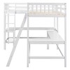 PAGED Twin Size Loft Bed L-Shaped Wooden Bed Frame with 2 Desks, Inclined Ladder and Guardrail for Bedroom - 4 of 4
