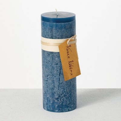 Vance Kitira 9" English Blue Timber Pillar Candle ,Scentless, Clean-Burning, Environmental Friendly