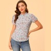 Allegra K Women's Ruffled Neck Chiffon Frill Trim Short Sleeve Floral Print Blouse Tops - 2 of 4