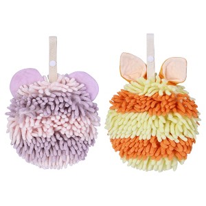 REGALWOVEN Cute Cartoon Soft Absorbent Fluffy Chenille Ball Hand Towels 2 Pcs - 1 of 4