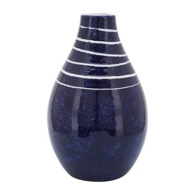 Sagebrook Home Blue and White Striped Primeval Ceramic Vase - Contemporary 10" Vase for Floral Arrangements - Stylish Table Centerpiece Home Office