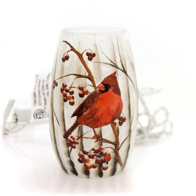 Stony Creek 5.0 Inch Cardinal Lighted Glass Vase Male Female Pair Single Novelty Sculpture Lights
