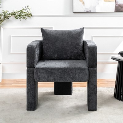 Modern 3-Leg Chenille Accent Chair with Ergonomic Arms Removable Pillow 260lbs Capacity Small Space Armchair