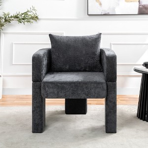 Modern 3-Leg Chenille Accent Chair with Ergonomic Arms Removable Pillow 260lbs Capacity Small Space Armchair - 1 of 4