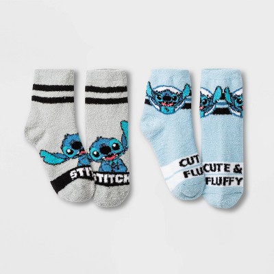 Women's Lilo & Stitch 2pk Cozy Ankle Socks - Blue/Gray 4-10