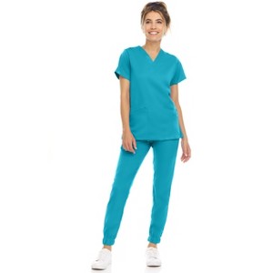 MediChic Womens 8-Pocket Scrubs Set- V-Neck with 4-Pocket Jogger Scrub Pants - 1 of 4