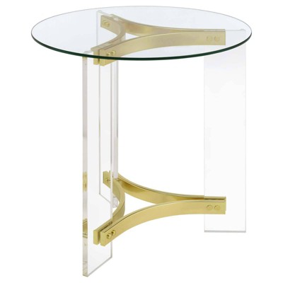 Janessa Round Glass Top End Table with Gold Acrylic Legs