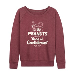 Women's - Peanuts - Good Ol Charlie Brown Lightweight French Terry Wide Neck Long Sleeve Shirt - 1 of 4