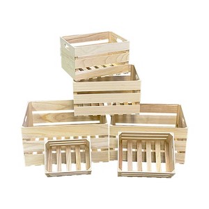 Essential Decor & Beyond 6-Piece Set Natural Wooden Crate Storage - 1 of 2