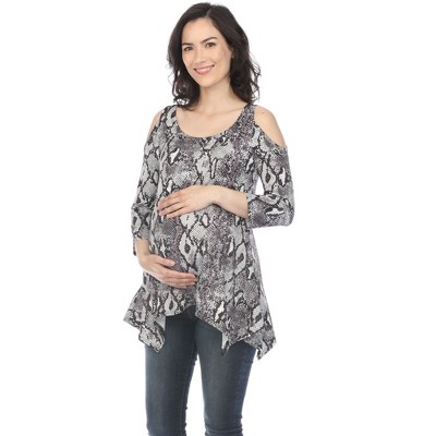 Maternity Snake Print Cold Shoulder Tunic - White Mark