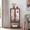 Wooakway 48"H Walnut Lighted Curio Cabinet with Mirror Back Adjustable Shelves Glass Doors Open Storage - 2 of 4