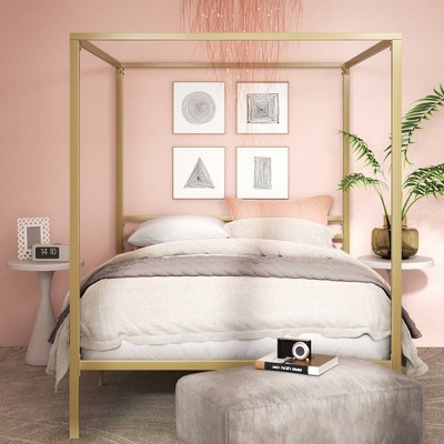 Patricia Gold Metal Queen Canopy Platform Bed Frame with Headboard