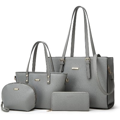 4Pcs Women Fashion Synthetic Leather Handbags Tote Bag Shoulder Bag Top Handle Satchel Purse Set