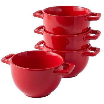 Bruntmor 24 Oz Soup Mug French Onion Soup Cups with Handles, Set of 4 Red