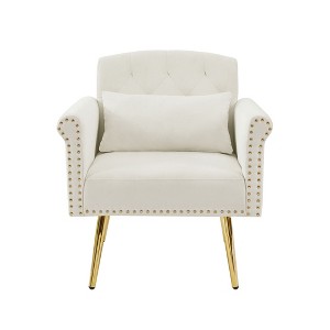 NicBex Upholstered Accent Chair with Button Tufted Modern Velvet Armchair with Metal Legs for Bedroom,Living Room - 1 of 4