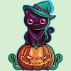 Girl's Design By Humans Ferociously Cute Halloween Vampire Witch Kitty Cat By LittleBunnySunshine T-Shirt - 2 of 2