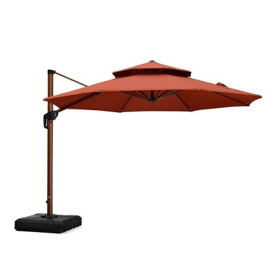 PURPLE LEAF 11ft Outdoor Umbrella with Base Patio Round Large Cantilever Umbrella Windproof Offset Heavy Duty Sun Umbrella for Garden Deck Pool