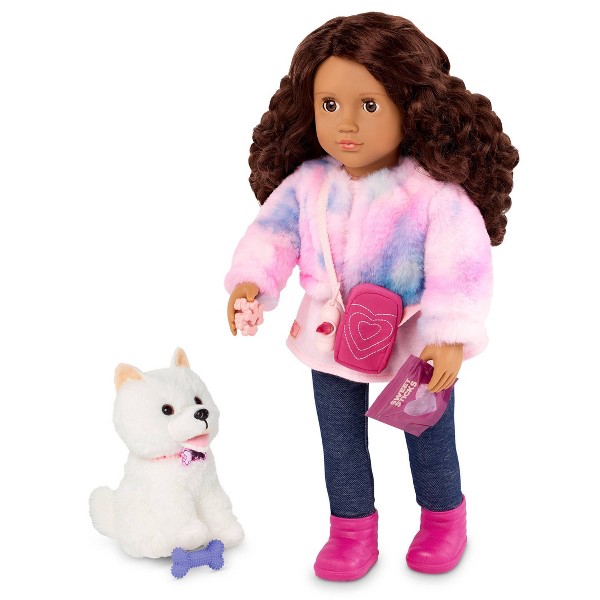 Set de muñeca Our Generation Ines & Jojo de 18" con mascota perrito 3