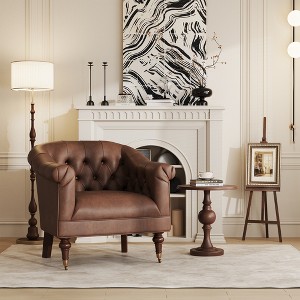 Classic Tufted Leather Club Chair with Wheels and Padded Arms - 1 of 4