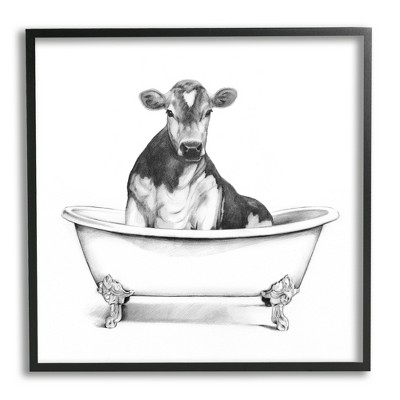 Stupell Industries Cow in Claw Tub Minimal Farm Animal Sketch