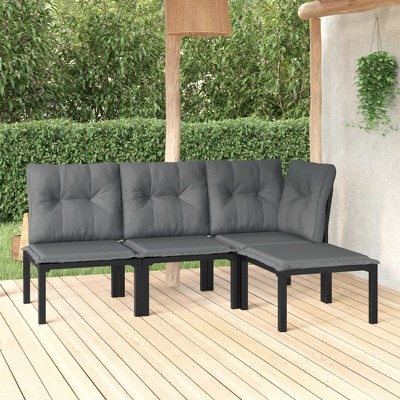 vidaXL 4 Piece Patio Lounge Set Black and Gray Poly Rattan