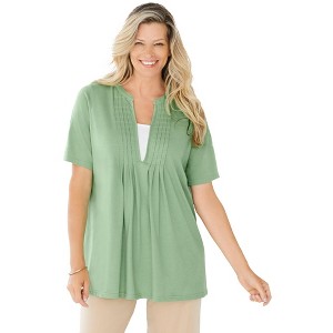 Woman Within Plus Size 7-Day Layer-Look Elbow-Sleeve Tee - 1 of 4