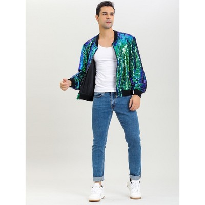 Мужские куртки INSPIRE CHIC Men's Party Disco Club Sequins Bomber Jacket Green XX-Large — фото 3