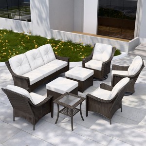 EAGLE PEAK Azure Bay 8 Pieces Wicker Outdoor Patio Furniture Set, Sofa 4 Chairs with Ottomans and Side Table - 1 of 4