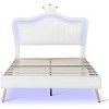 Streamdale Full Size Upholstered Bed Frame with LED Lights,Modern Upholstered Princess Bed With Crown Headboard,White - 4 of 4